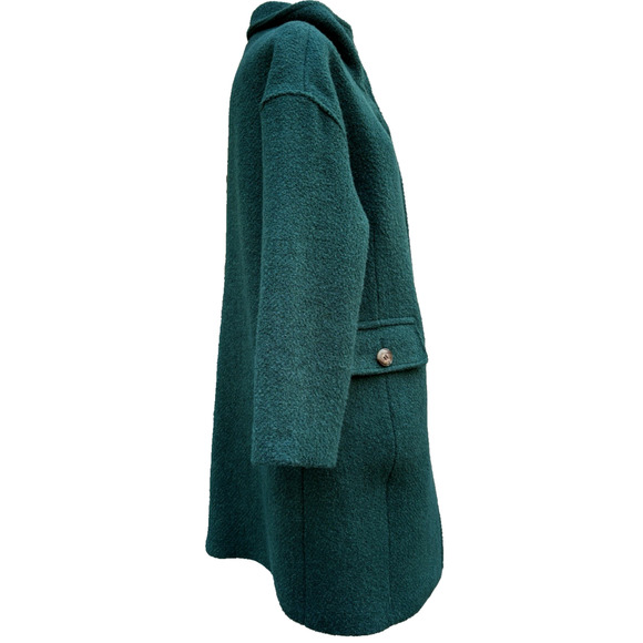 TALBOTS Boucle Wool Blend Overcoat Forest Green Winter Retro Outerwear S - Picture 9 of 14